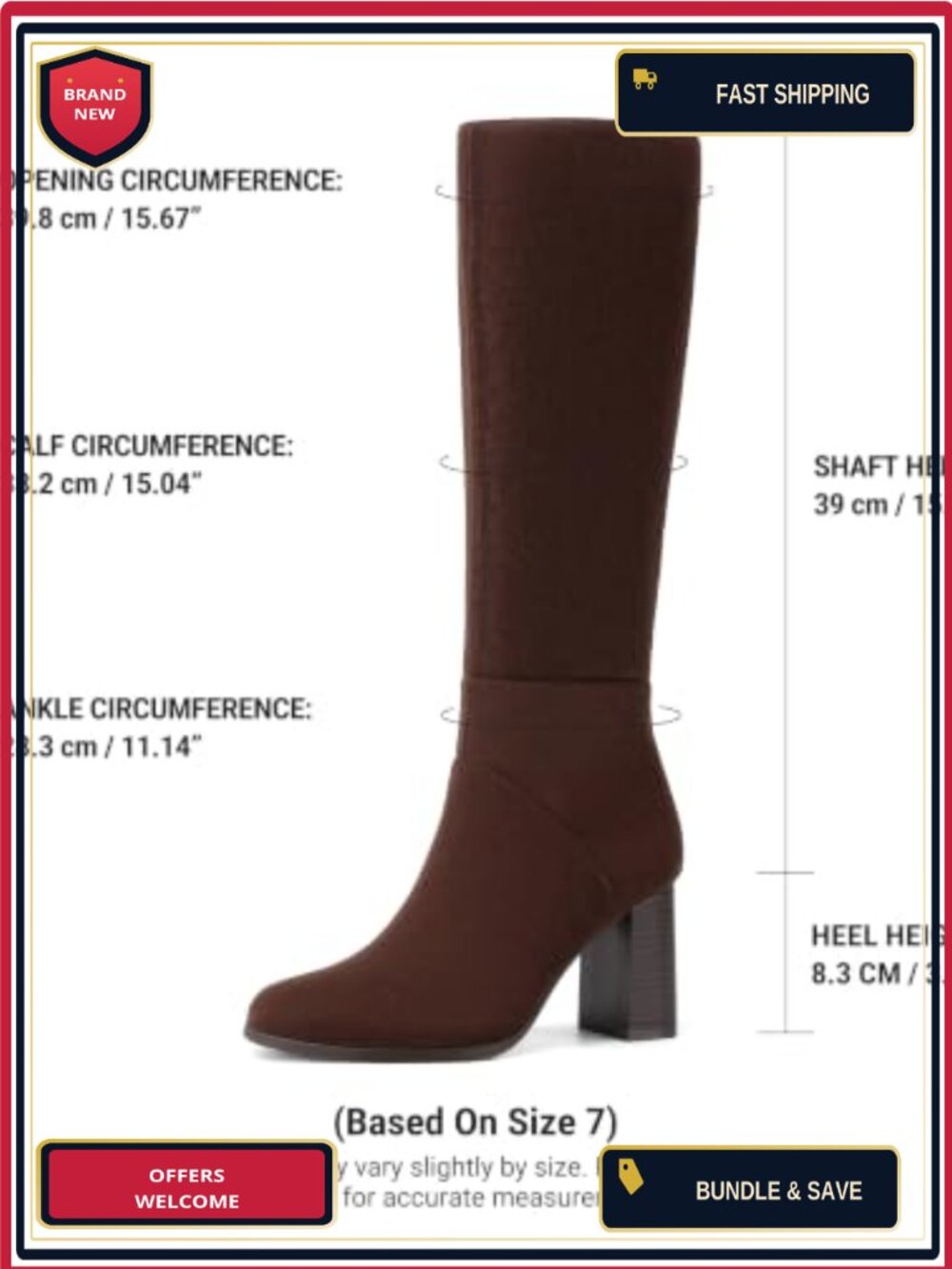 Knee High Boots for Women Chunky Block Heel Side Zipper Faux Suede Round Toe - Picture 3 of 6
